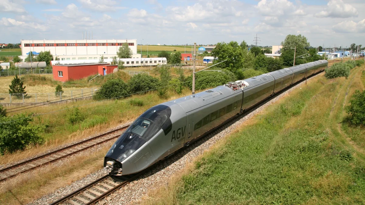 Alstom AGV train travelling on the Velim railway test circuit