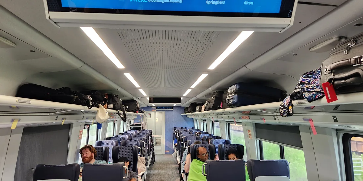 Interior of a Siemens Venture coach on Amtrak Midwest