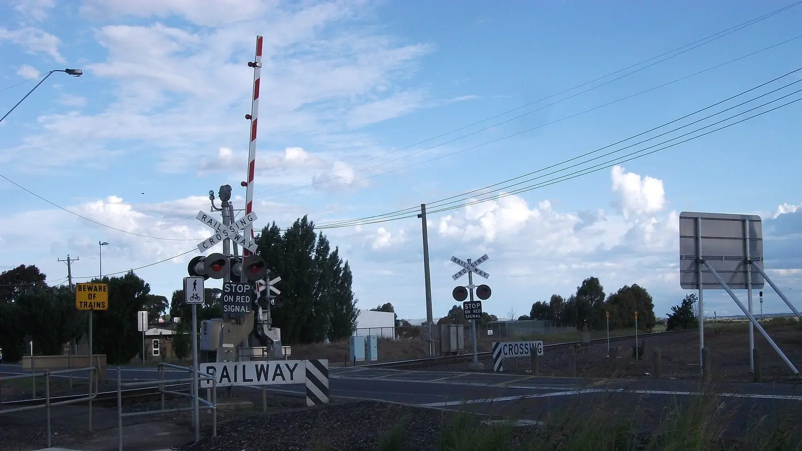 Railway level crossing near Ararat in Victoria Railway level crossing near Ararat in Victoria