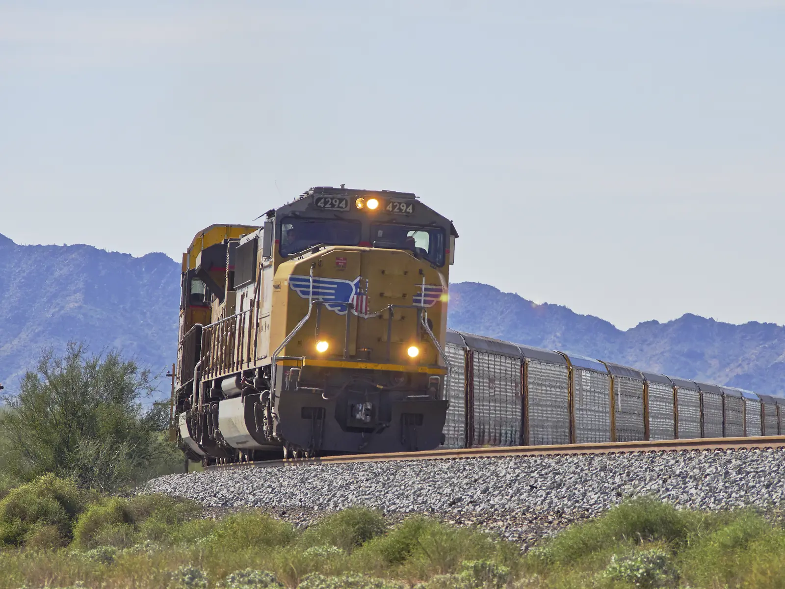Union Pacific freight train led by locomotive 4294 on the Gila Line near Shawmut, Arizona