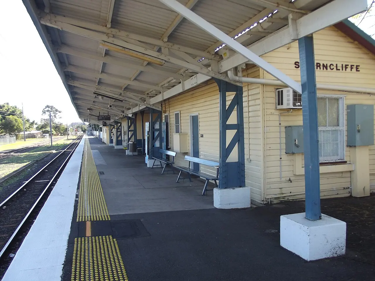 Shorncliffe station platform and historic awning before the accessibility upgrade