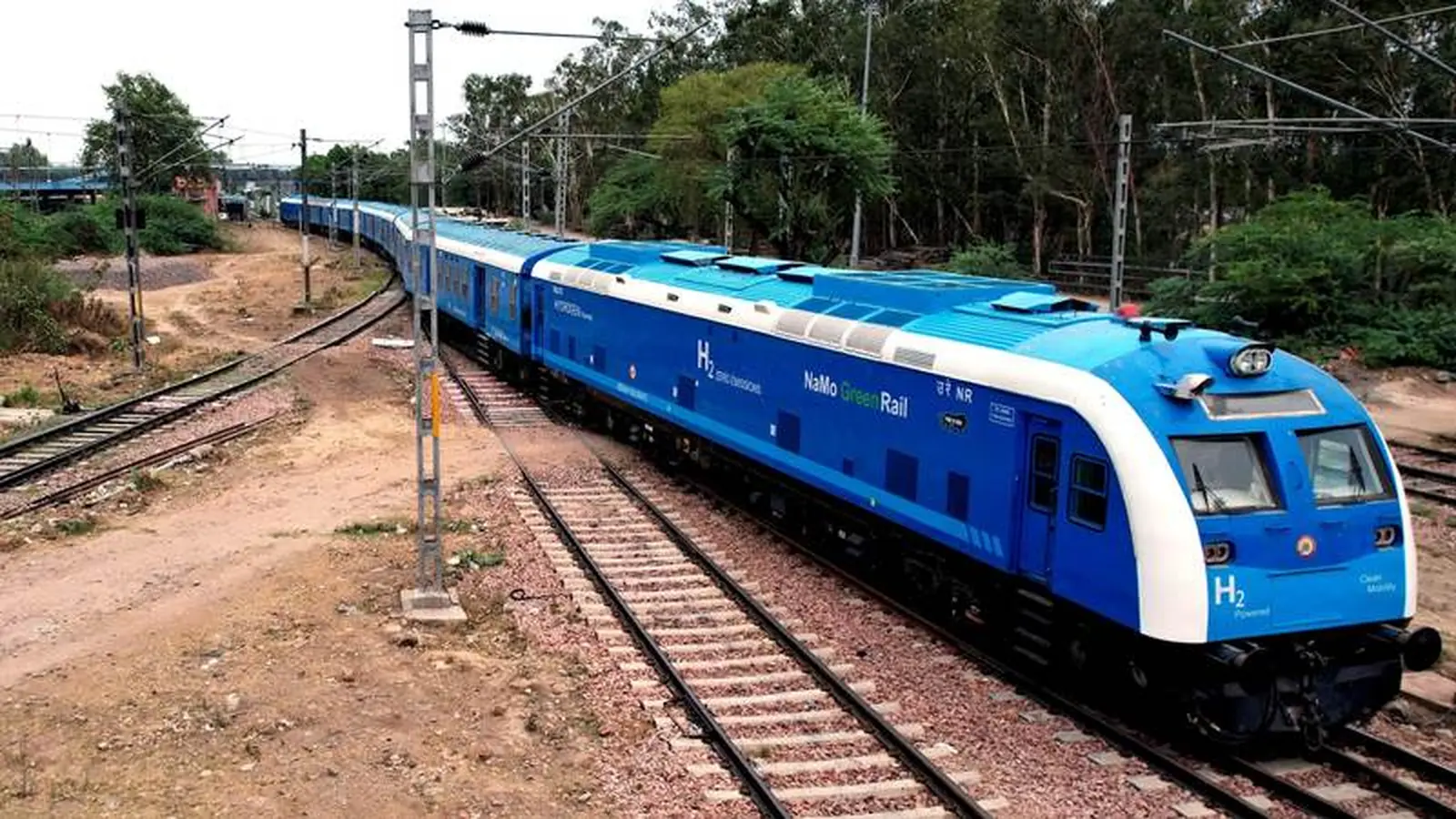 India’s blue hydrogen train travelling on the Jind-Sonipat railway section