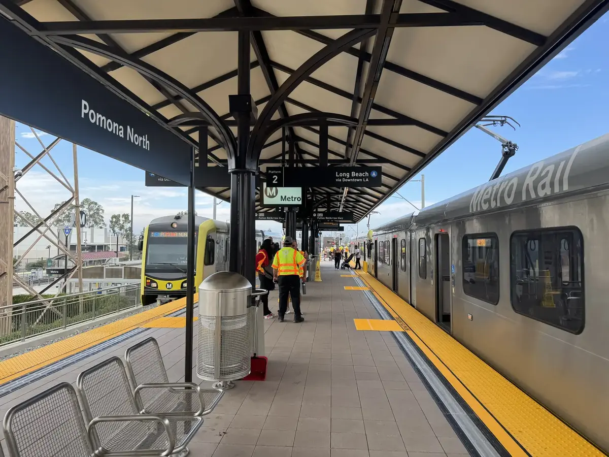 LA Metro A Line trains at Pomona North station LA Metro A Line trains at Pomona North station