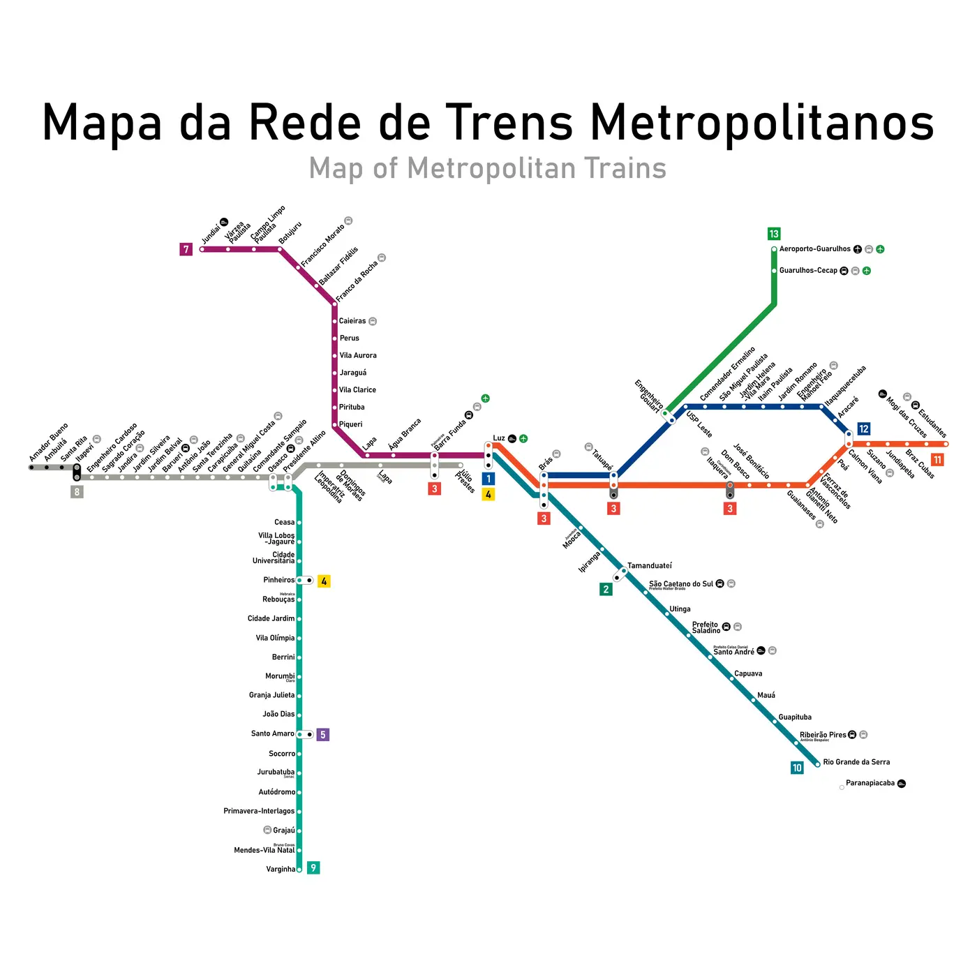 CPTM metropolitan rail network map showing Line 10 and the Capuava and Mauá stations