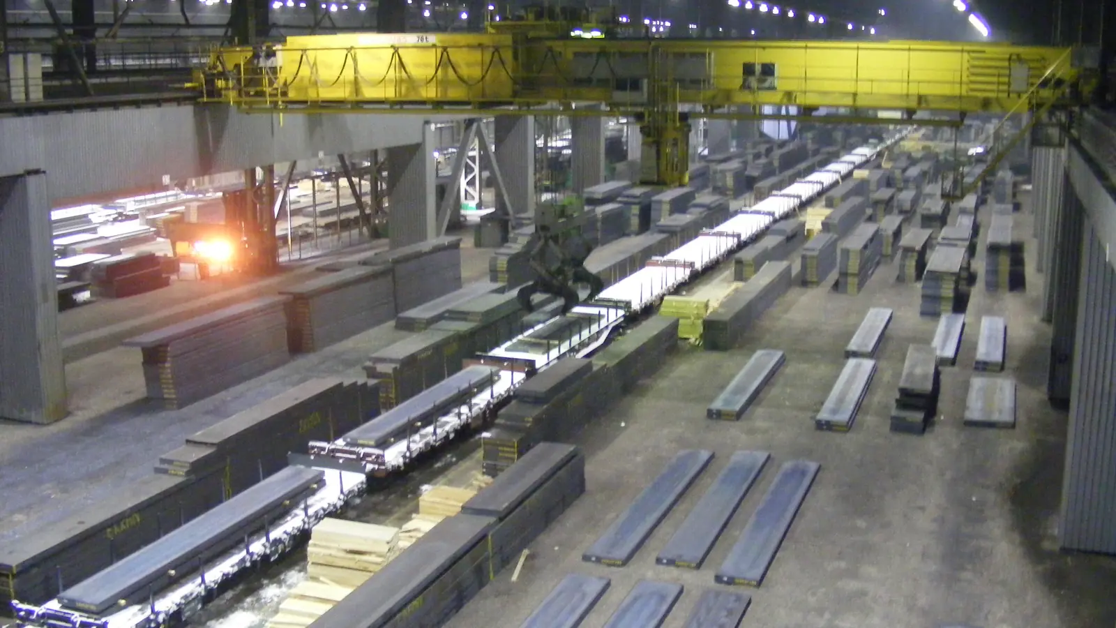 Steel sections inside the ArcelorMittal Poland mill in Dąbrowa Górnicza