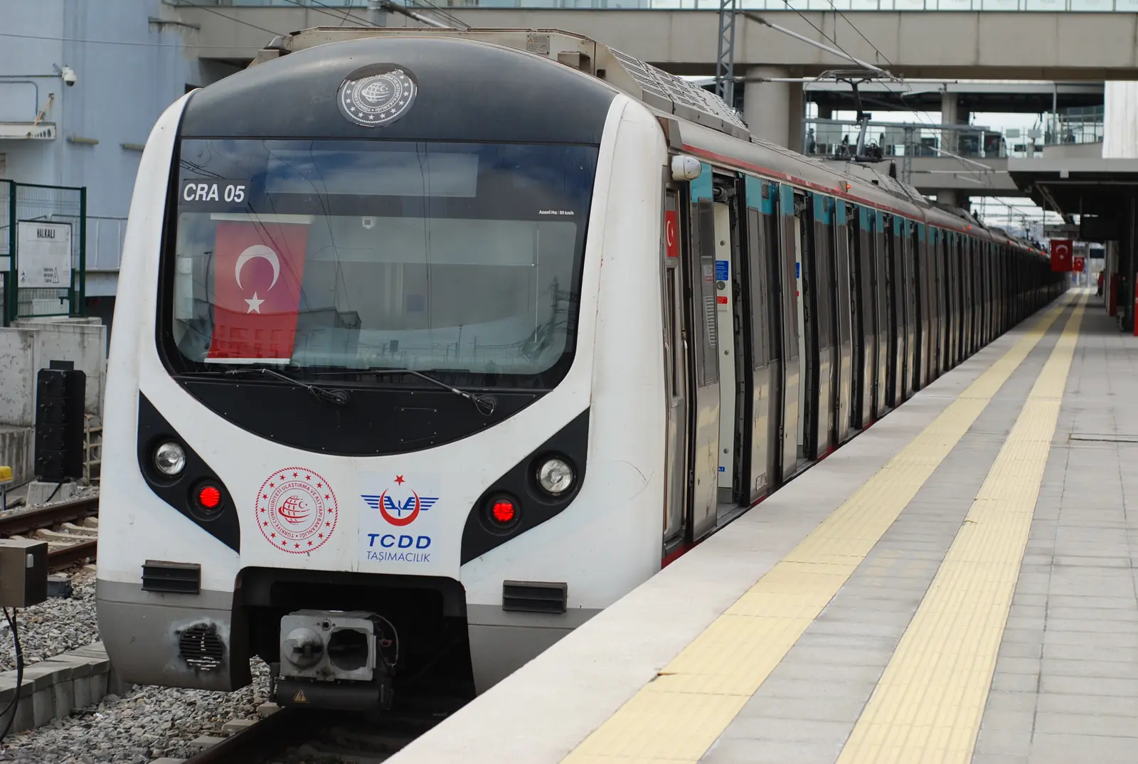 Marmaray commuter train standing at Halkalı station in Istanbul