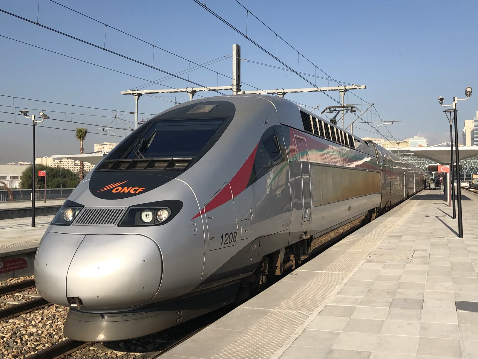 An ONCF Al Boraq high-speed train standing at Tangier Terminus in Morocco. An ONCF Al Boraq high-speed train standing at Tangier Terminus in Morocco.
