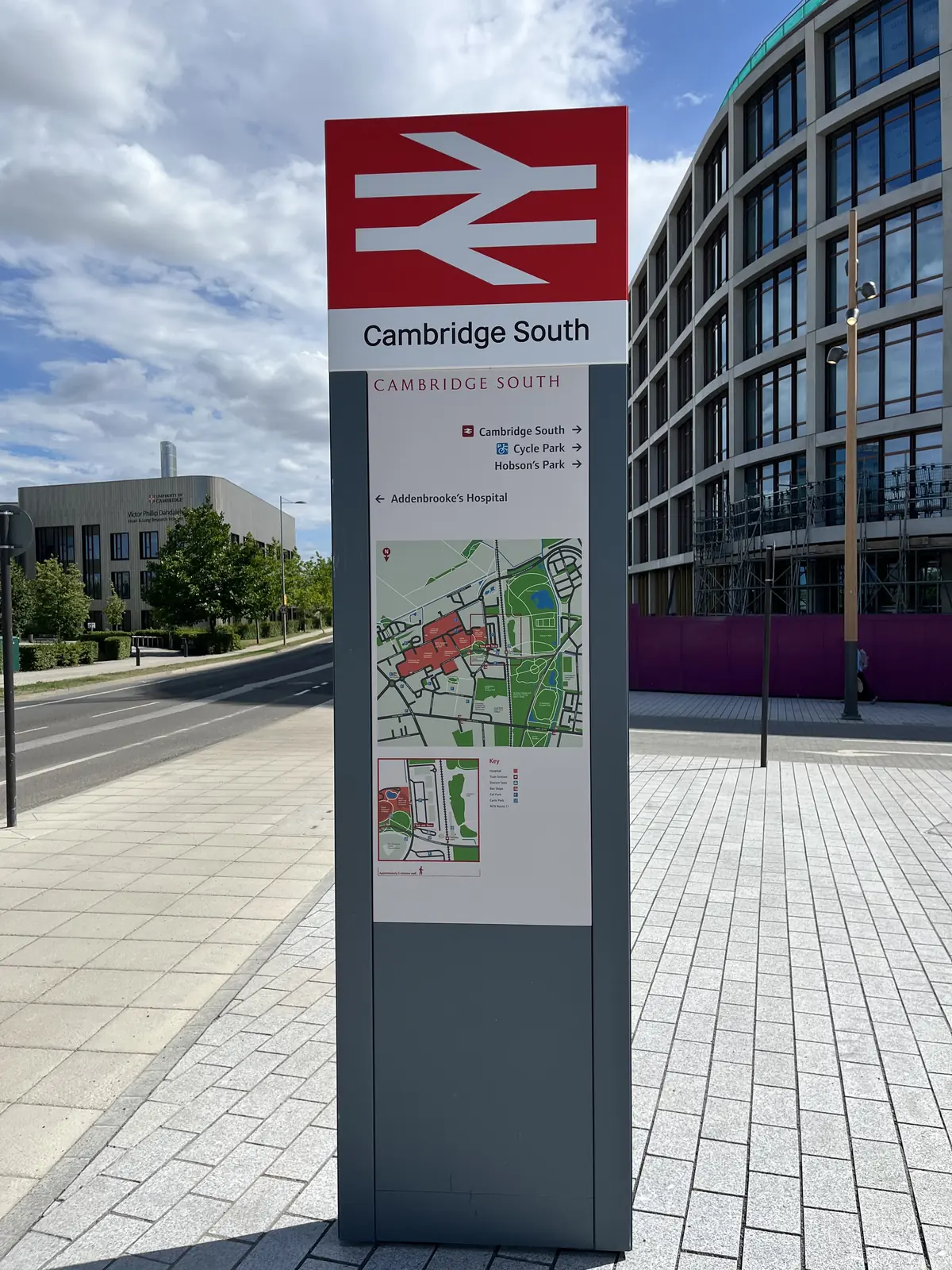 Cambridge South station sign beside the Biomedical Campus