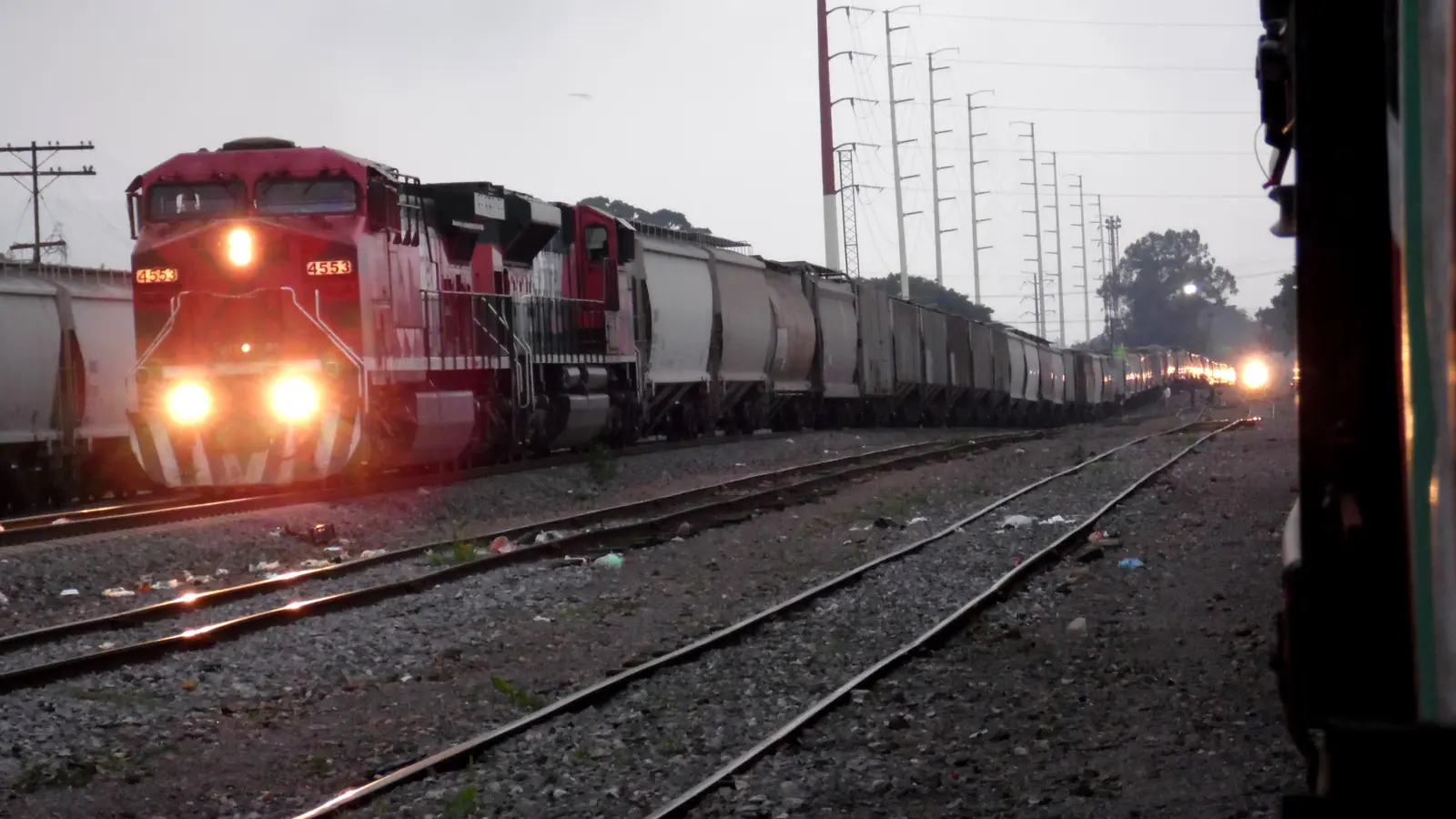 Ferromex locomotive 4553 with a freight train at Tepic yard in Mexico. Ferromex locomotive 4553 with a freight train at Tepic yard in Mexico.