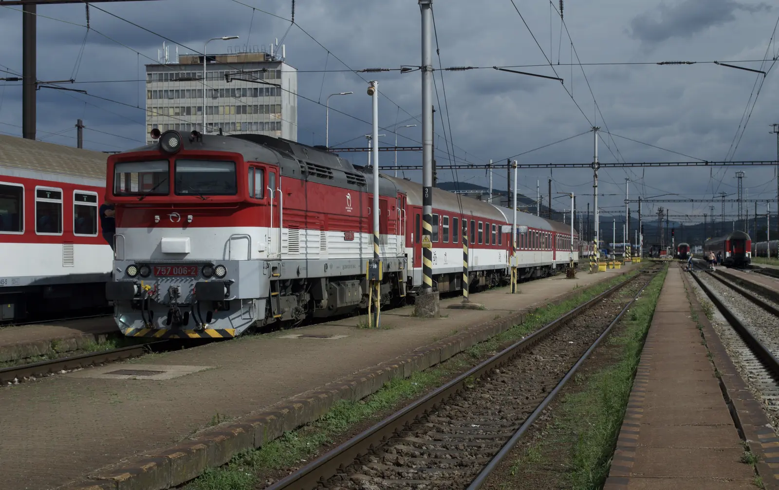 ZSSK Class 757 locomotive 757 006 with a Gemeran passenger train at Košice station