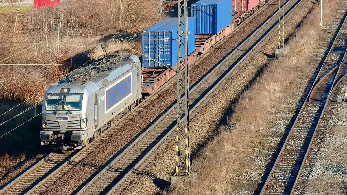 Illustrative view of a Metrans intermodal freight train travelling near Ostrava in the Czech Republic. Illustrative view of a Metrans intermodal freight train travelling near Ostrava in the Czech Republic.