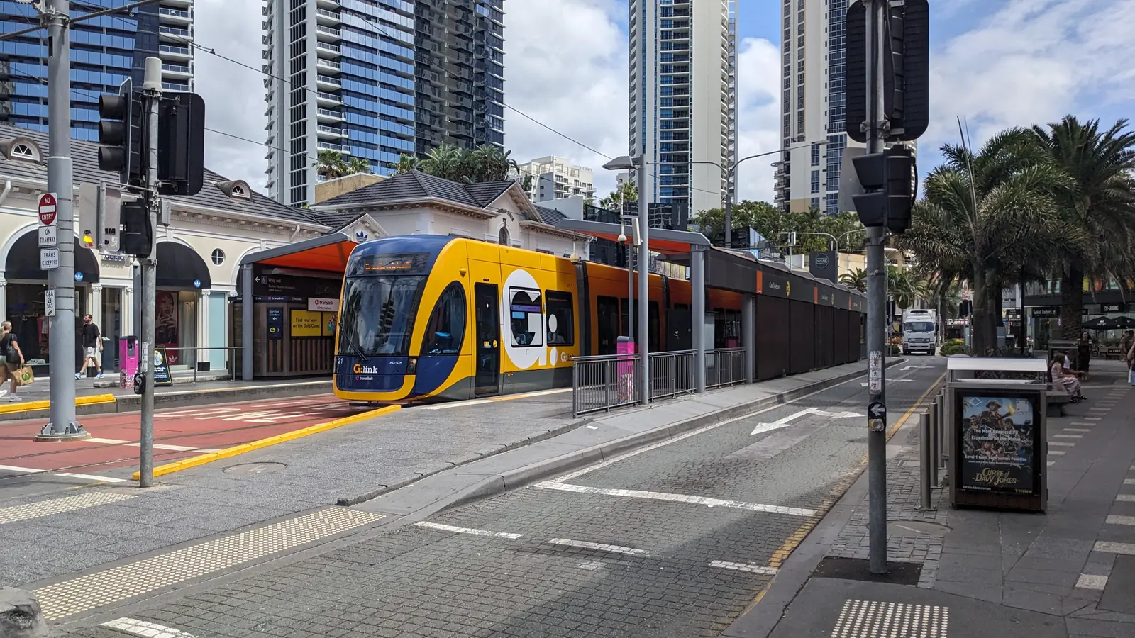 Yellow and blue G:link tram at Cavill Avenue station in Surfers Paradise. Yellow and blue G:link tram at Cavill Avenue station in Surfers Paradise.