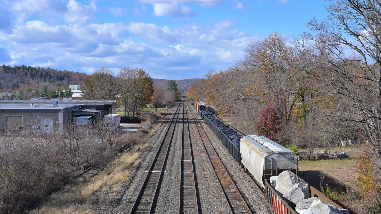 Freight cars and multiple railway tracks at Palmer Yard in Massachusetts. Freight cars and multiple railway tracks at Palmer Yard in Massachusetts.