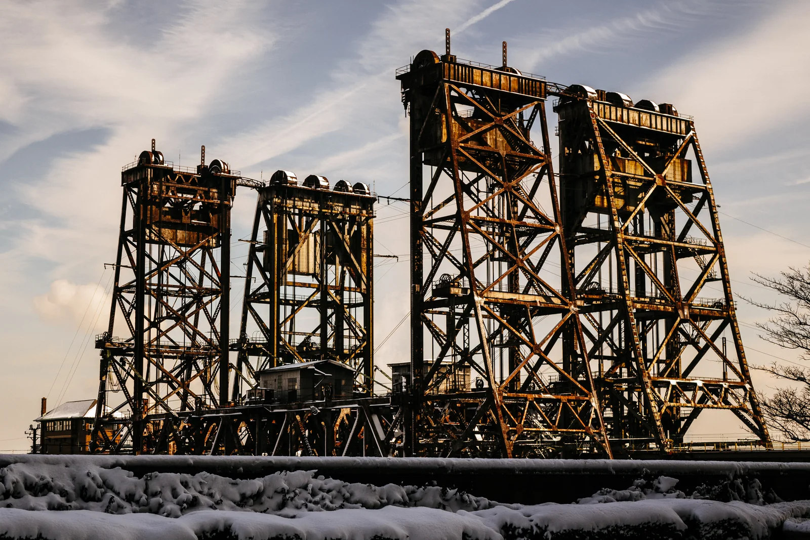 Dock Bridge steel lift towers over the Passaic River in Newark, New Jersey Dock Bridge steel lift towers over the Passaic River in Newark, New Jersey