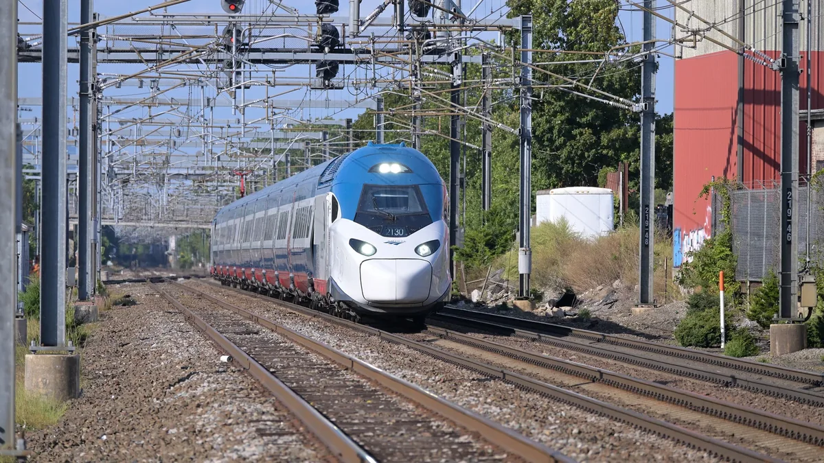 Avelia Liberty trainset on electrified tracks near Readville station. Avelia Liberty trainset on electrified tracks near Readville station.