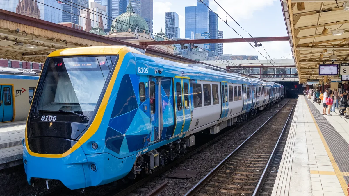 Alstom X’trapolis 2.0 train at Flinders Street station in Melbourne Alstom X’trapolis 2.0 train at Flinders Street station in Melbourne