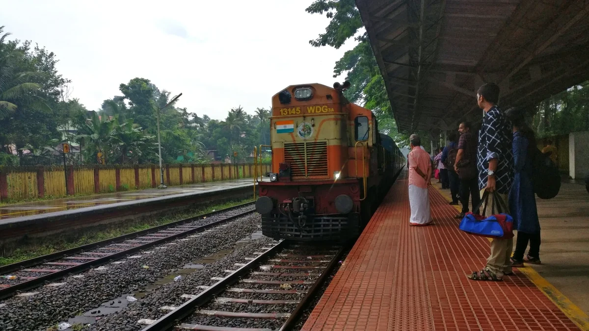 Passenger train at Kottarakara railway station in Kerala. Passenger train at Kottarakara railway station in Kerala.