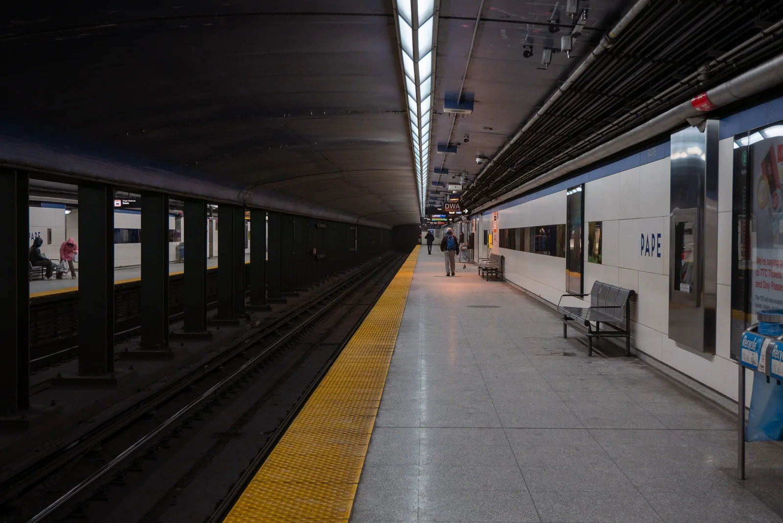 Westbound Line 2 platform at Pape Station in Toronto Westbound Line 2 platform at Pape Station in Toronto