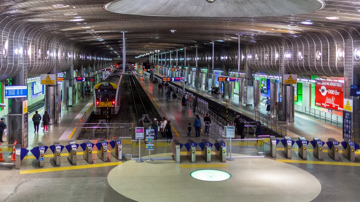Auckland train and platforms inside Waitematā Station. Auckland train and platforms inside Waitematā Station.
