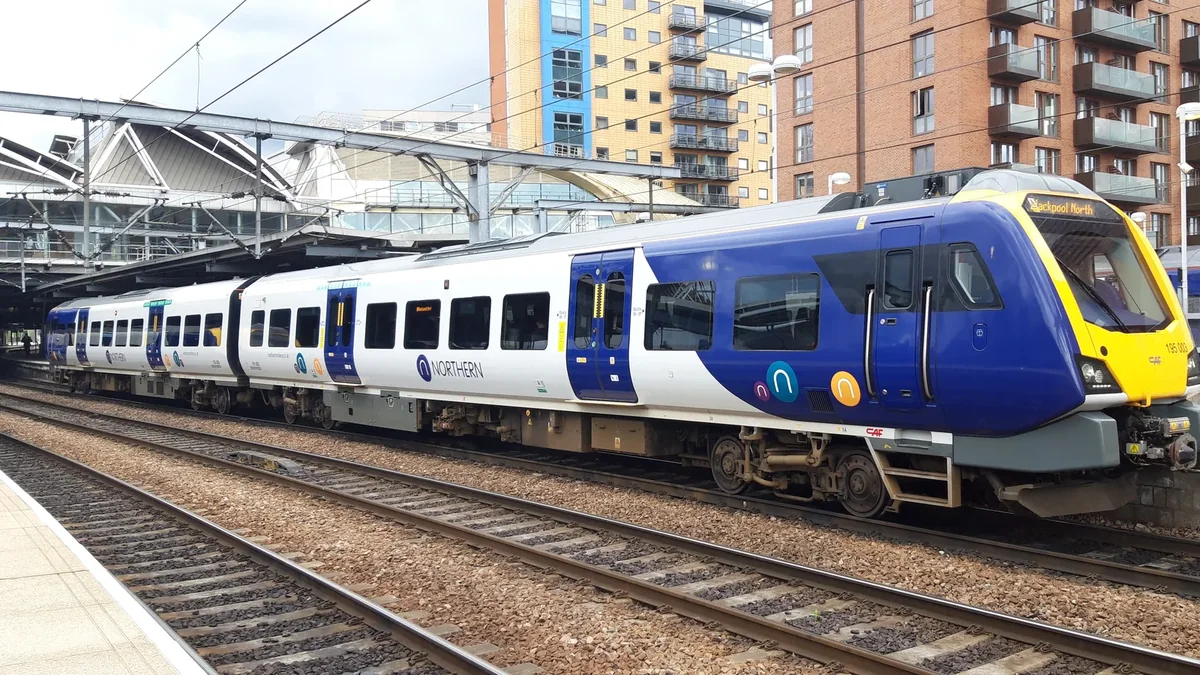 Northern Class 195 train 195003 at Leeds station Northern Class 195 train 195003 at Leeds station