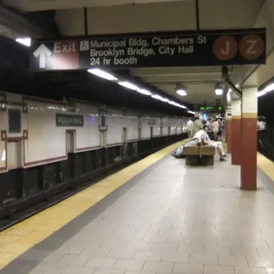 Uptown platform at Brooklyn Bridge–City Hall station in Lower Manhattan