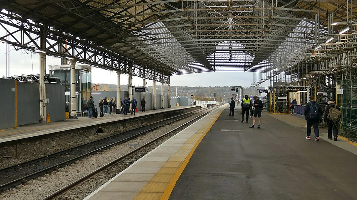 Platforms and roof canopy at Huddersfield station during redevelopment works