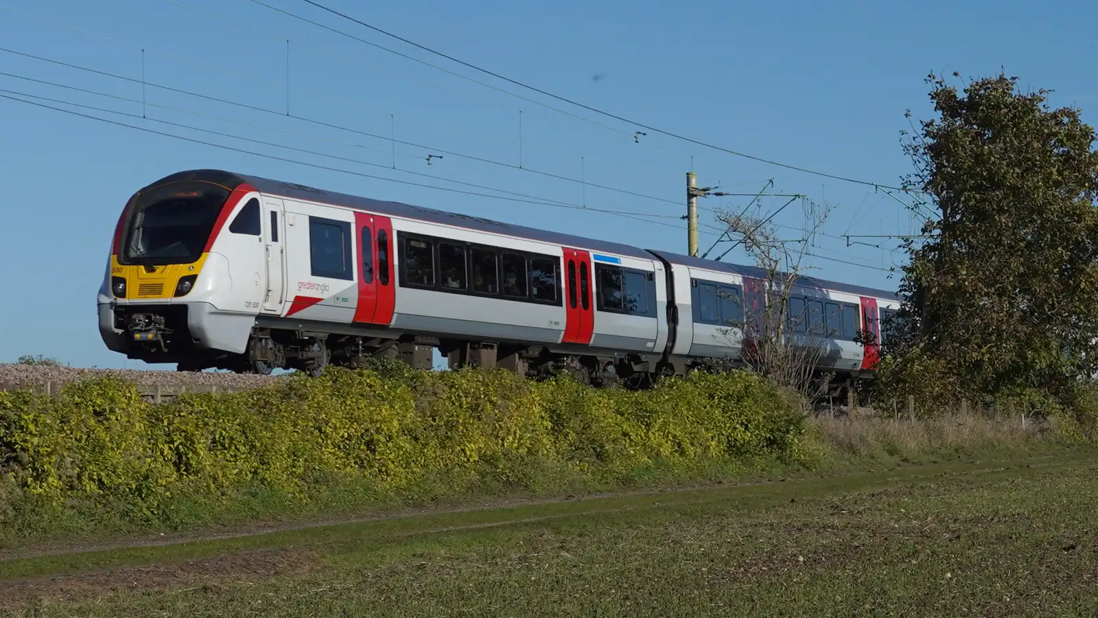 Greater Anglia Class 720 train on the Great Eastern Main Line at Rivenhall, Essex