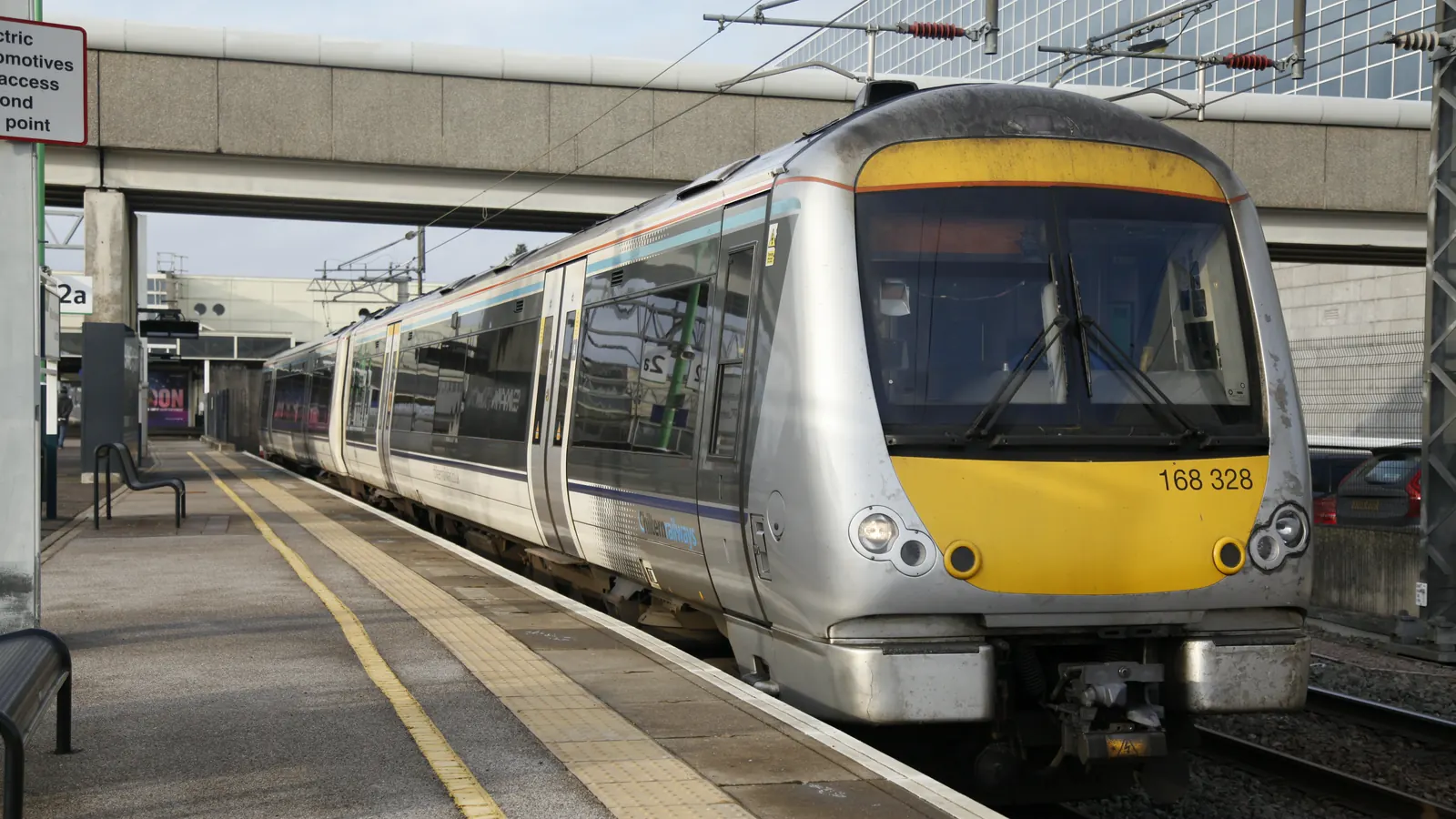 A Chiltern Railways Class 168 test train for East West Rail at Milton Keynes Central