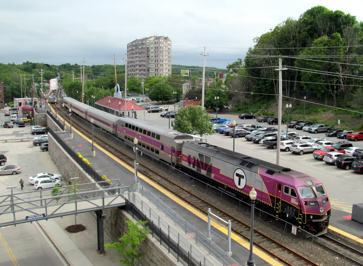     An MBTA Haverhill Line commuter train at Haverhill Station, Massachusetts