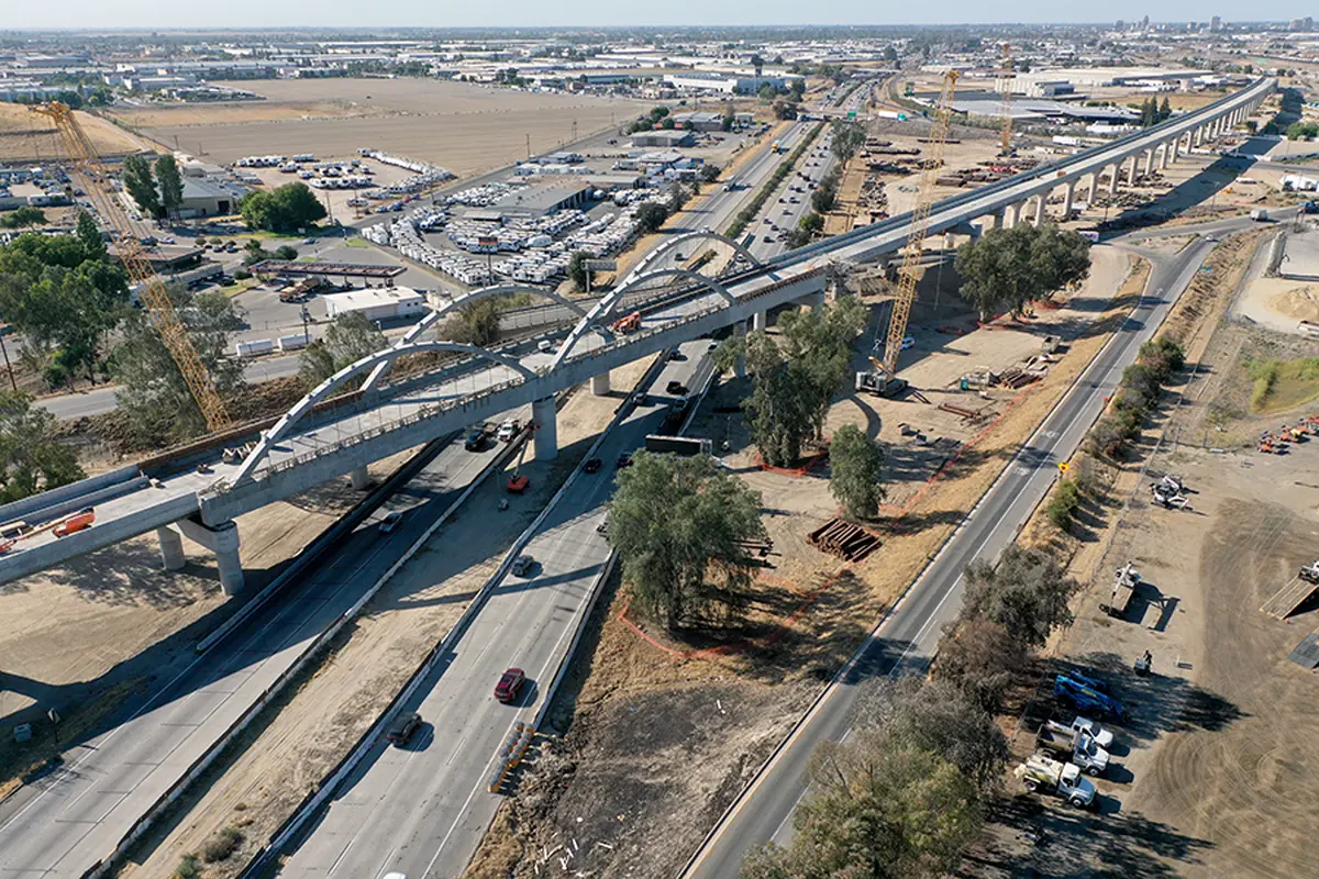 California High-Speed Rail elevated guideway under construction in the Central Valley