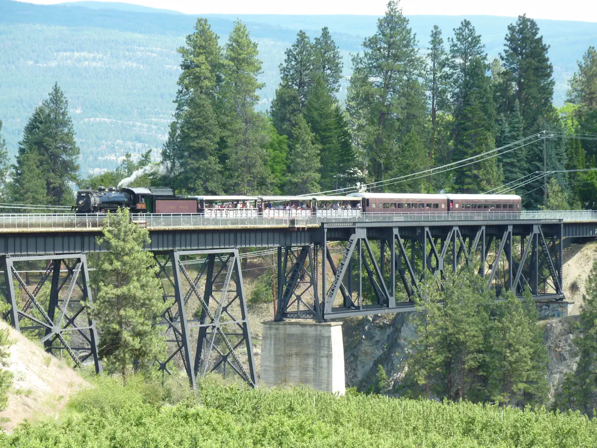Kettle Valley Steam Railway locomotive No. 3716 on the Trout Creek Trestle