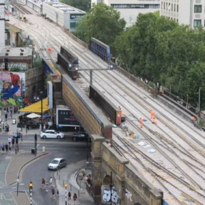 Track replacement work near Waterloo East station, London