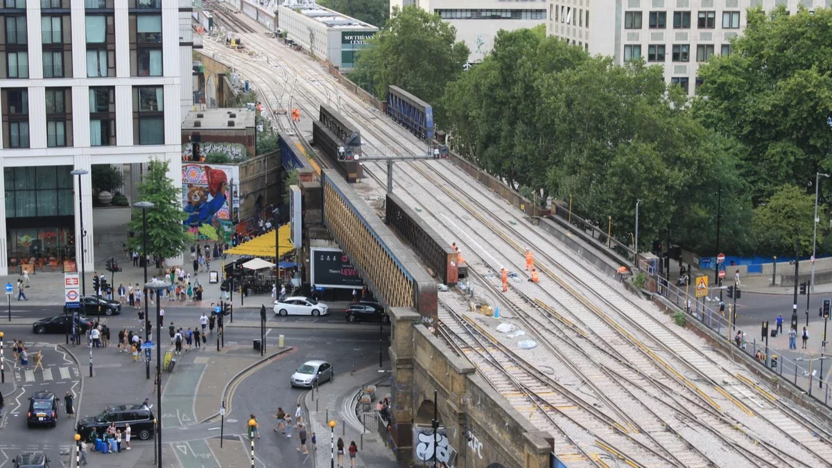 Track replacement work near Waterloo East station, London
