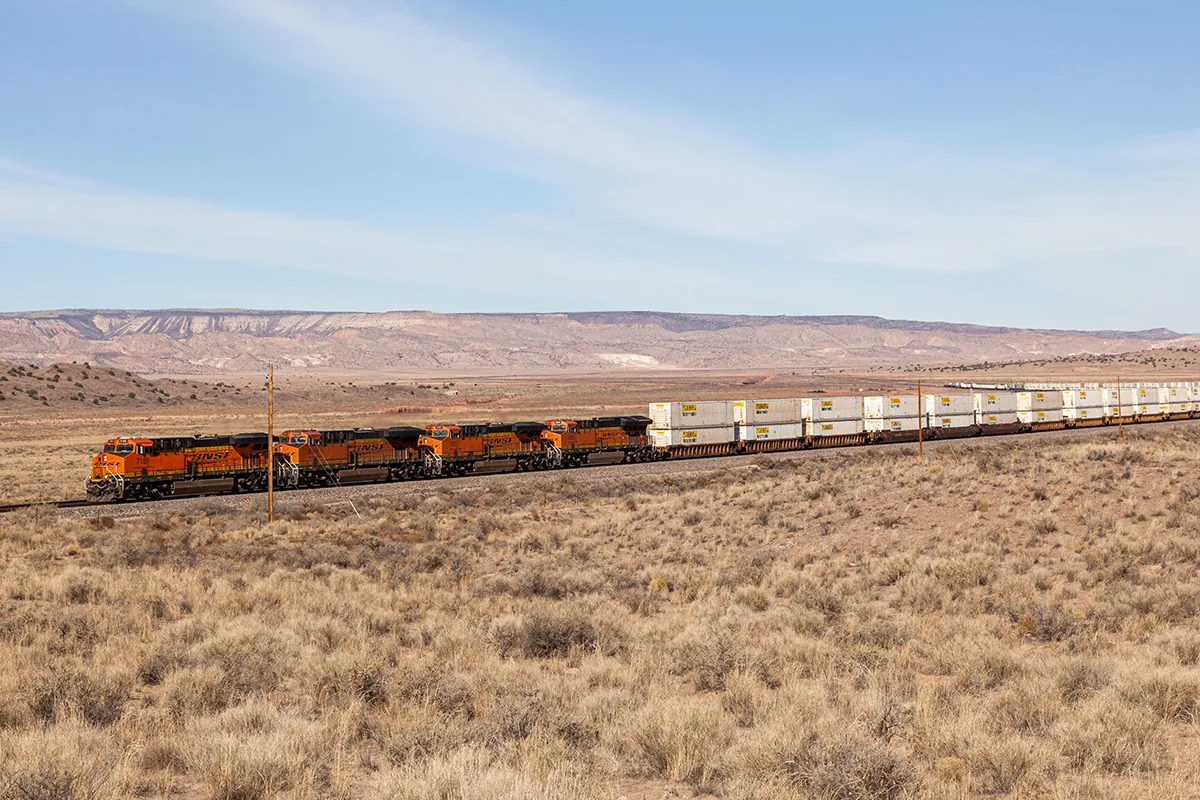     BNSF intermodal train operating on the railroad’s Southwest network