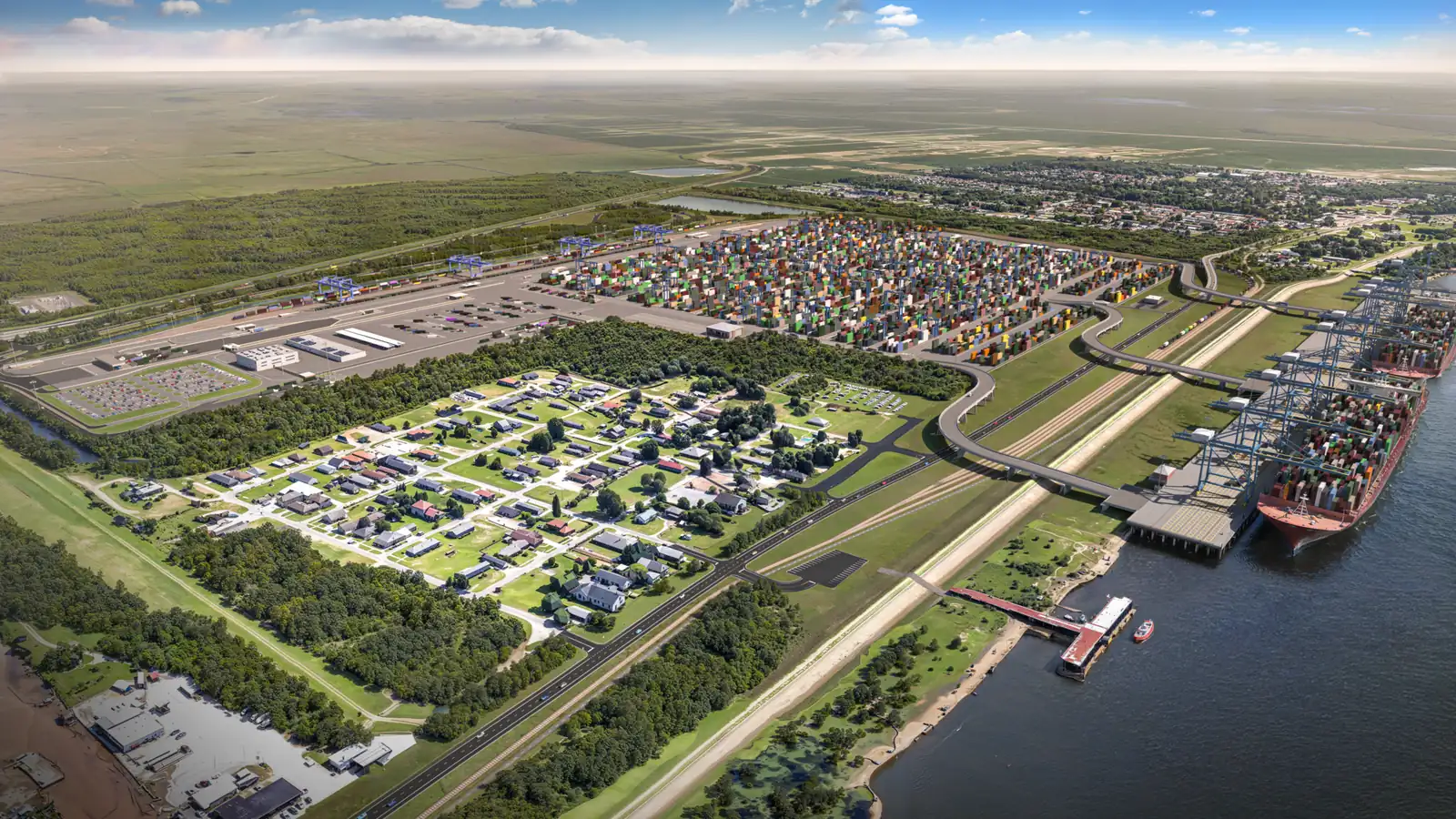 Rendering of the planned Louisiana International Terminal in Violet, Louisiana
