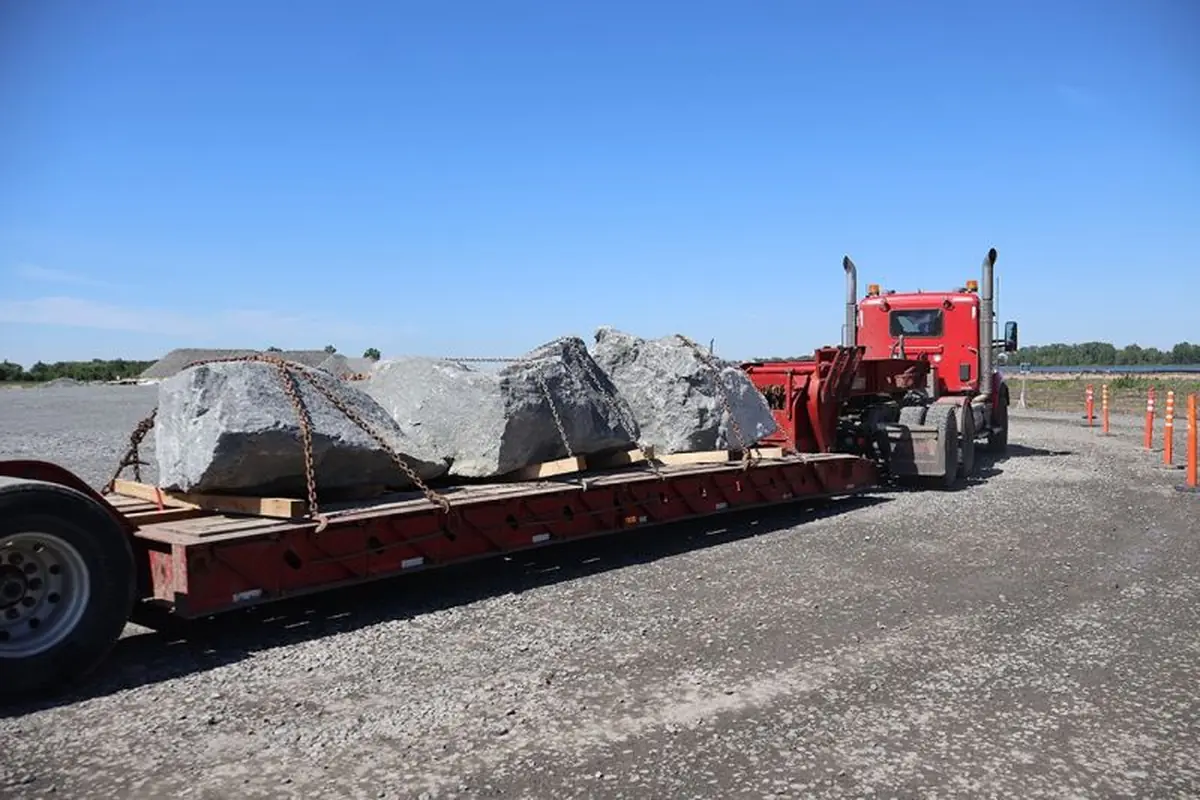 Riprap stone for the future Contrecoeur container terminal wharf