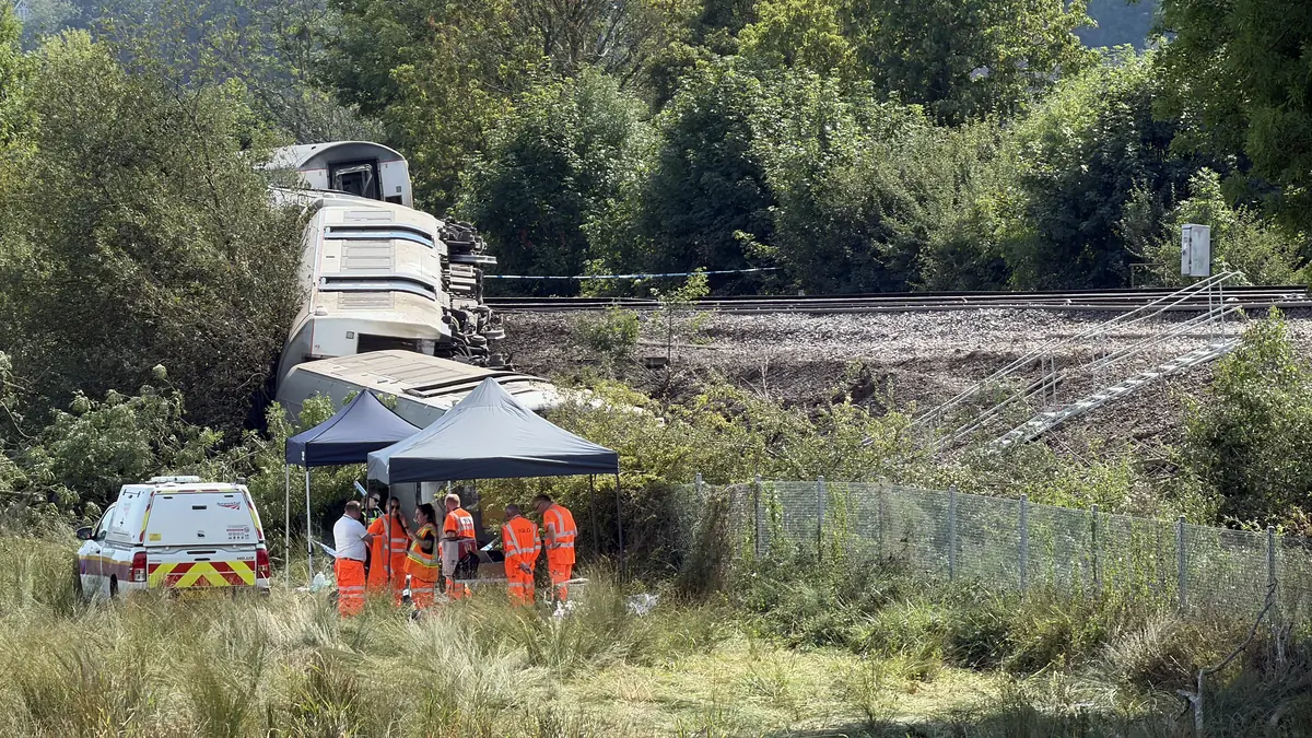 Derailed Southern train carriages near Lewes in East Sussex