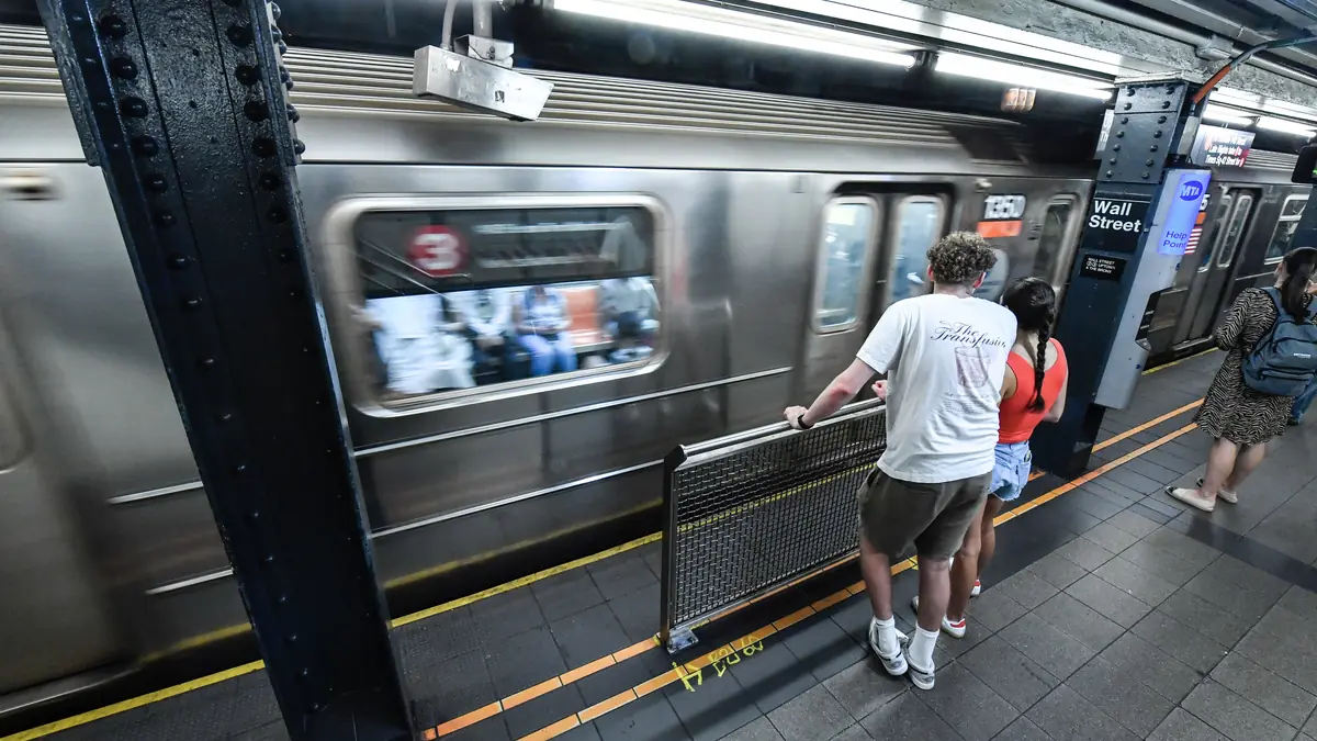 Platform edge barriers installed at a New York City subway station