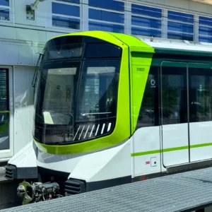 Réseau express métropolitain train at Brossard station in Quebec