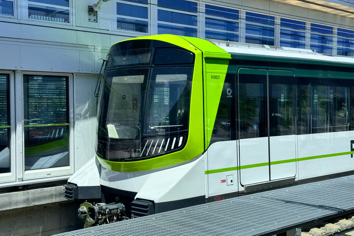 Réseau express métropolitain train at Brossard station in Quebec