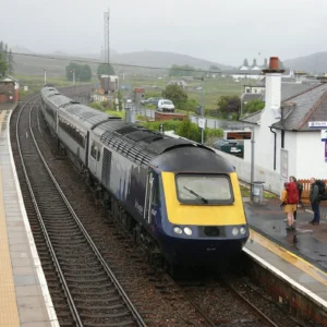 A ScotRail Inter7City train in service at Dalwhinnie