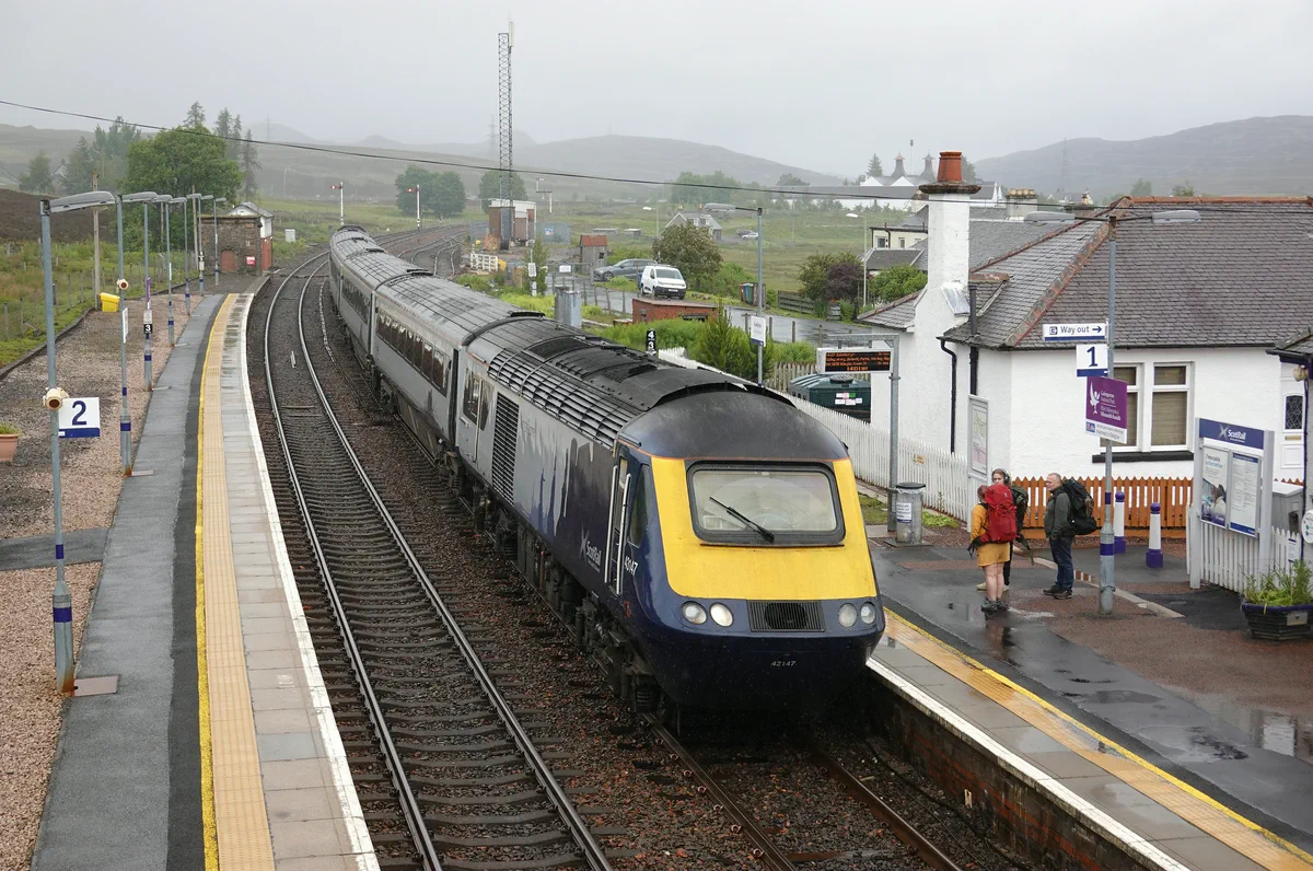     A ScotRail Inter7City train in service at Dalwhinnie