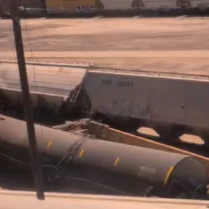 Overturned Union Pacific railcars after the Central El Paso derailment