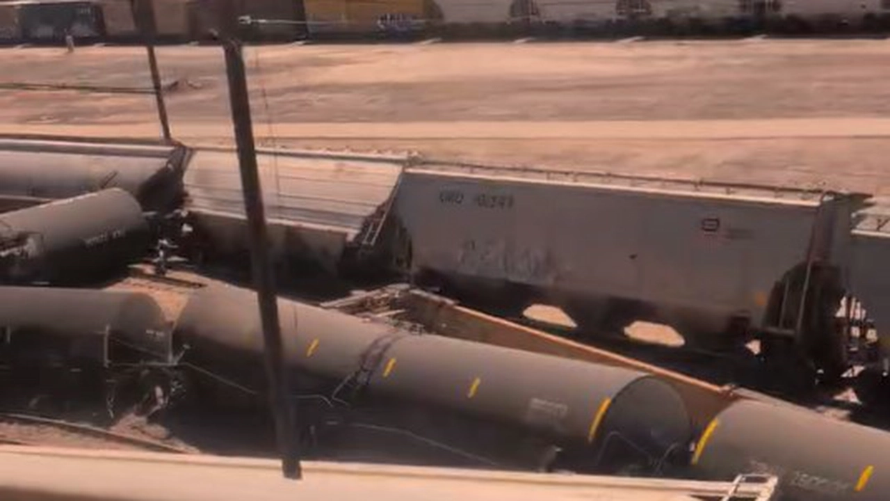 Overturned Union Pacific railcars after the Central El Paso derailment