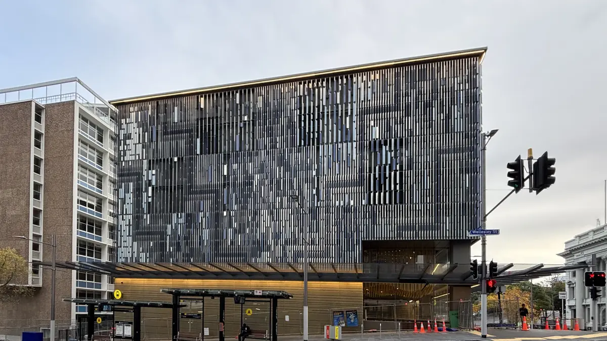 Te Waihorotiu Station entrance in central Auckland before City Rail Link passenger services begin