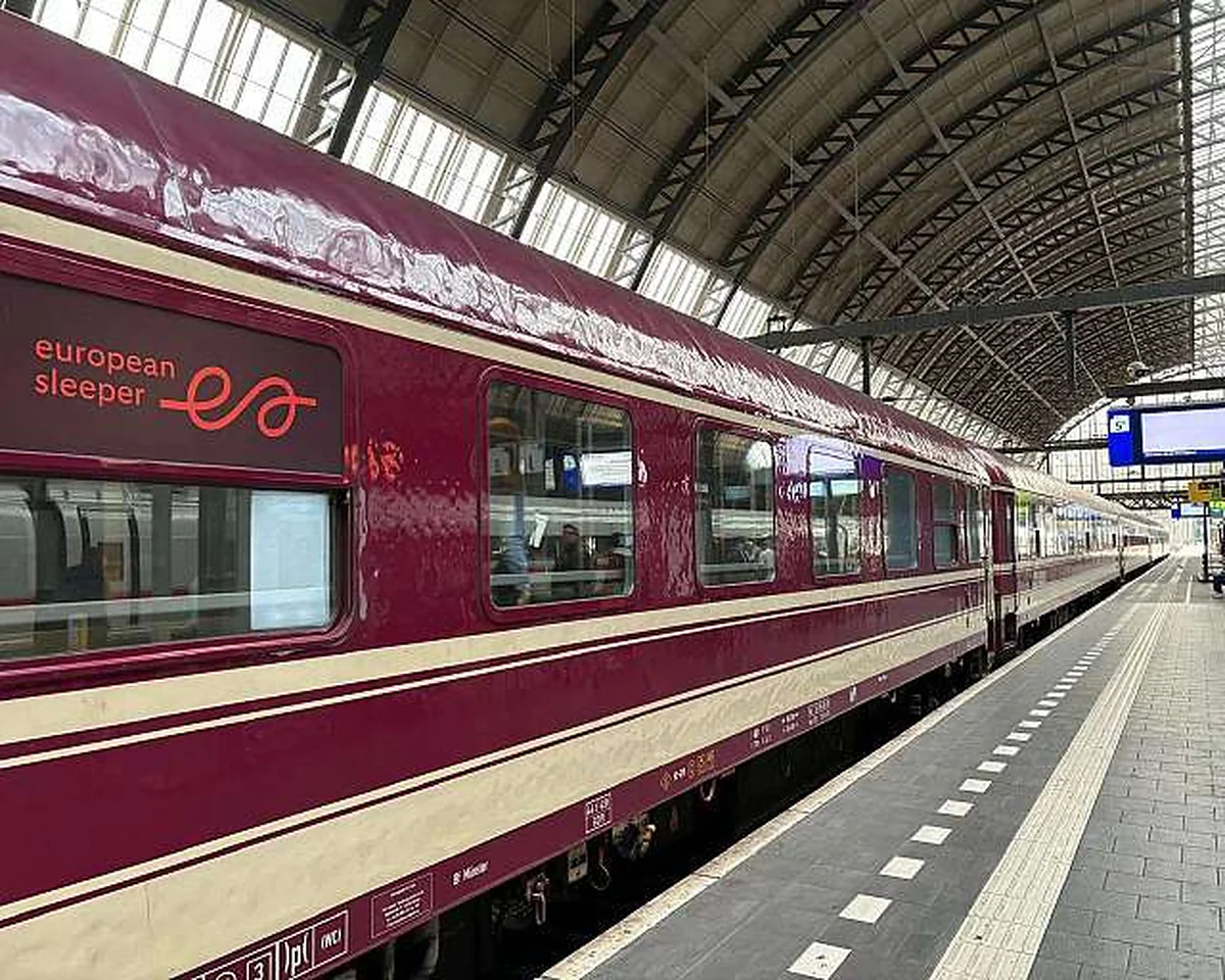 European Sleeper night train at a station