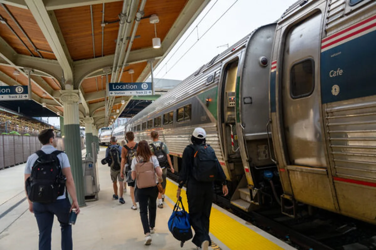 Passengers boarding an Amtrak train at Washington Union Station