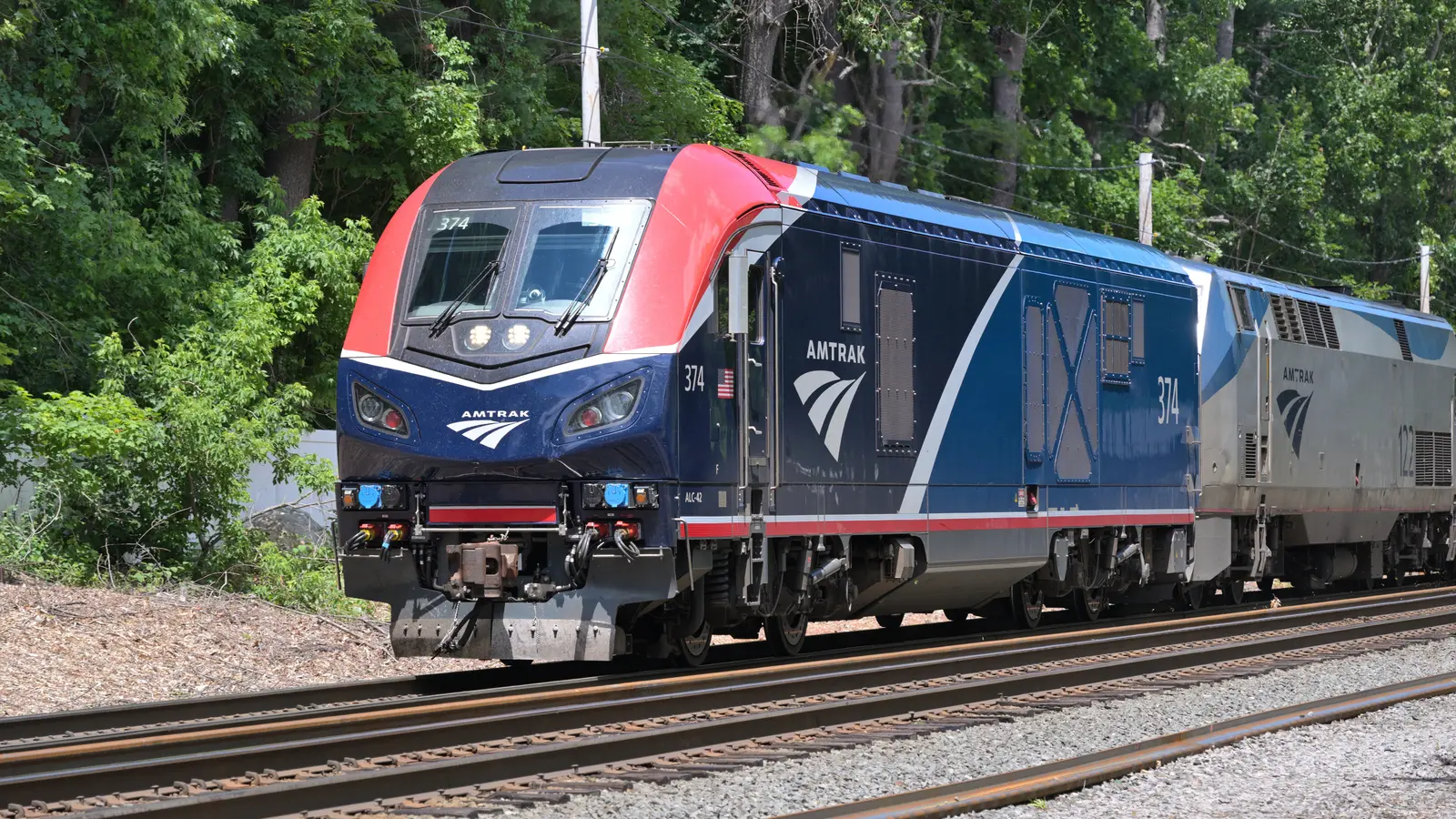 Amtrak ALC-42 locomotive leading the Lake Shore Limited in Massachusetts