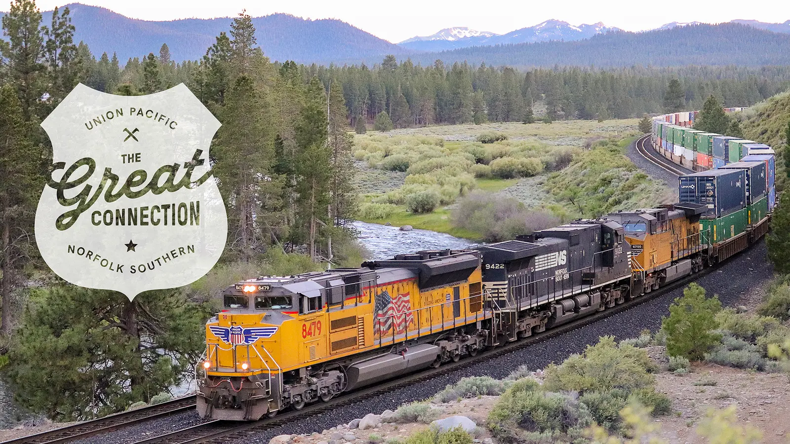 Union Pacific and Norfolk Southern locomotives in an official merger campaign image