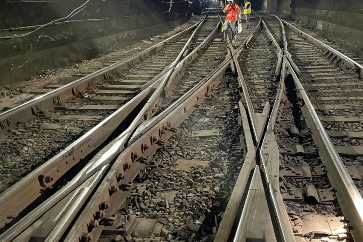 A-Interlocking track switches in the First Street Tunnel near Washington Union Station